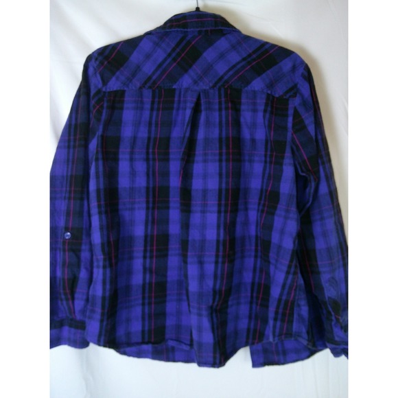 Time and Tru Womens Plaid Flannel Shirt Purple Black Long Sleeve Size XL - Picture 2 of 3